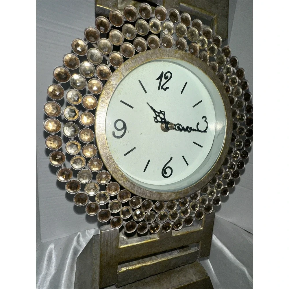Oversized Wristwatch Style Desk Clock Gold Tone Crystal Bejeweled Table Decor